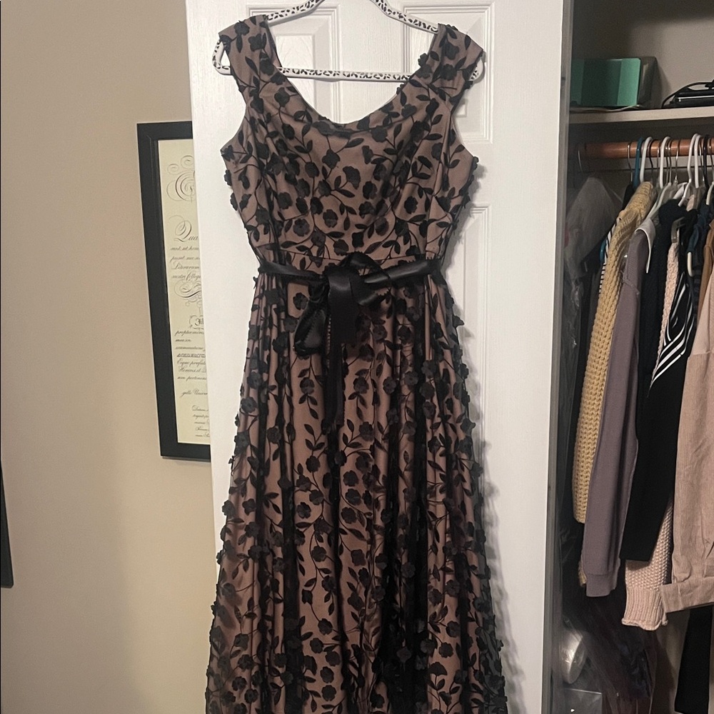 R&M Richards Brown and Black Floral Maxi Dress